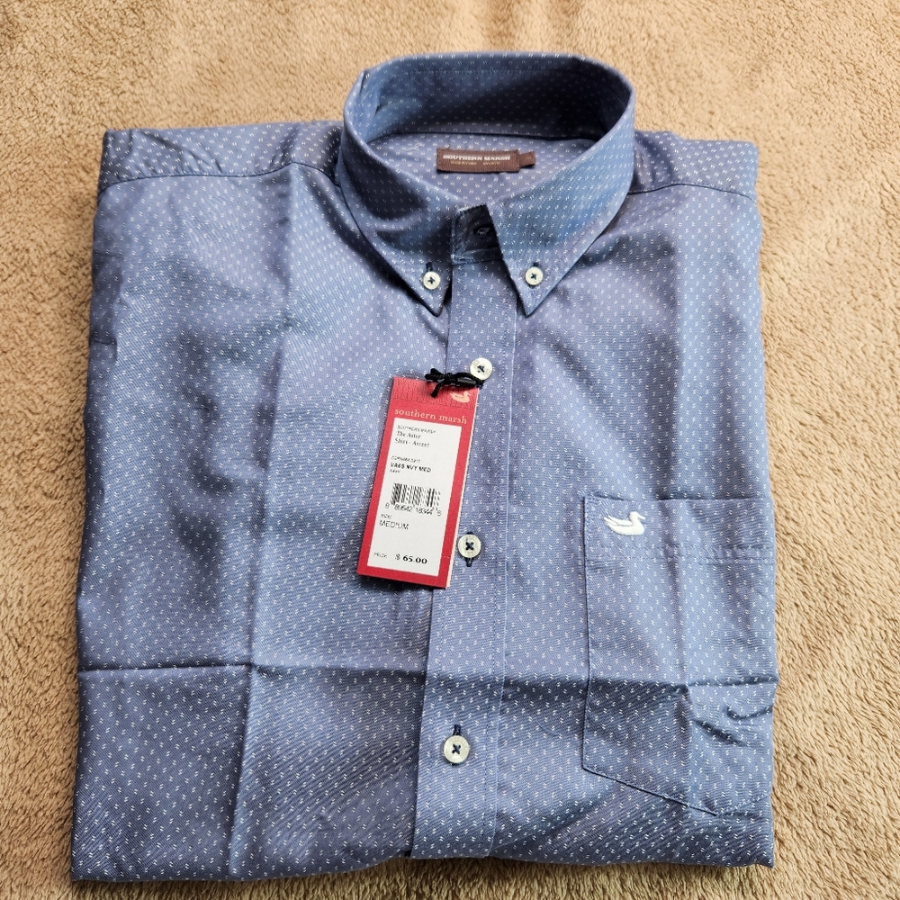 Southern Marsh NWT Navy Dot Casual Shirt Size Medium